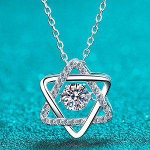 Certified 1/2ct. t.w. Diamond Moissanite Dancing Star Necklace NEW